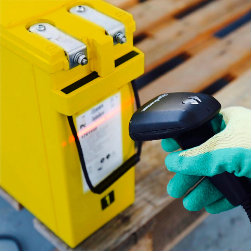 Battery being scanned for testing